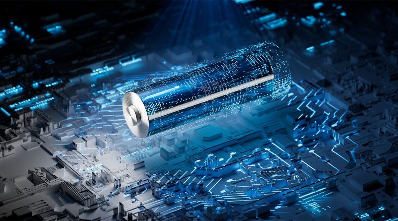 A futuristic image of a battery being created on a cell board to support battery manufacturing article