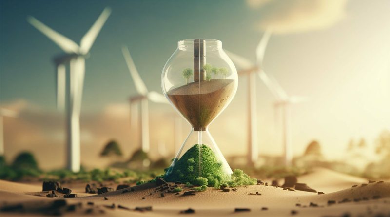 World inside sand clock with environmental ecology icon to support Solarcycle article