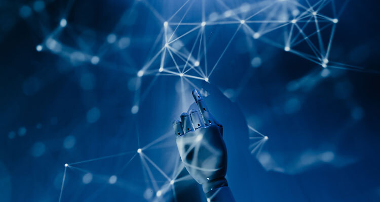Robotic hand on digital background