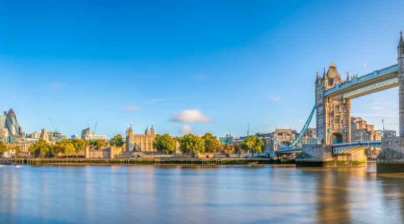 Panoramic image of London displaying all the famous landmarks to support UK manufacturing article