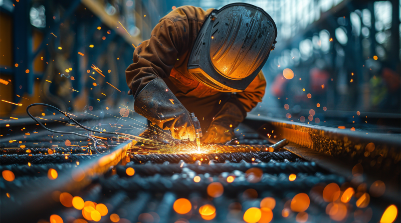 Digital image of a manufacturing worker using various tools in a workplace warehouse to support US manufacturing article