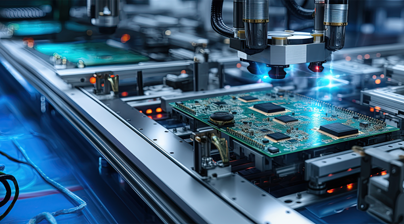 Image of a manufacturing warehouse with various different electronics and circuit boards to support electronics manufacturing article