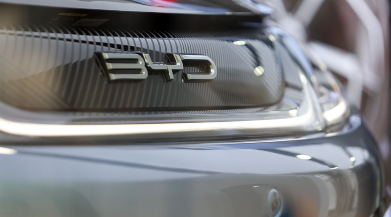 BYD logo on back of car to support new electric vehicle facility article