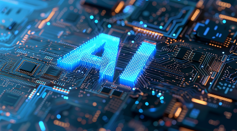 Digital image of a motherboard with 'AI' written on it to support AMD article