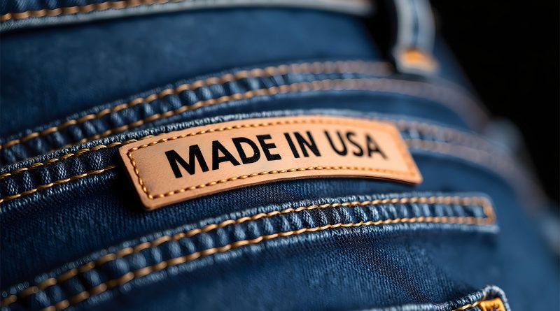 Made in USA badge stitched onto jeans