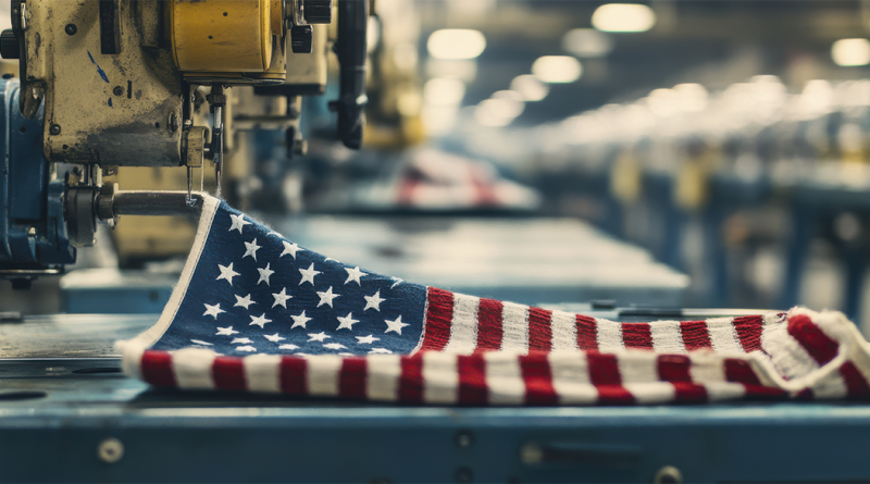 US flag on manufacturing production line