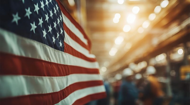 American flag in manufacturing warehouse