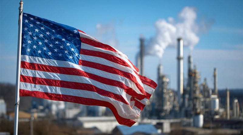 American flag in front of manufacturing plant to support Kraft Heinz article
