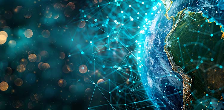 Globe with digital links going through it to support manufacturing supply chain webinar article