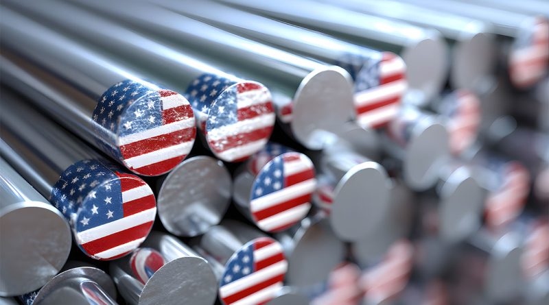 Rods of steel with US flag over the top