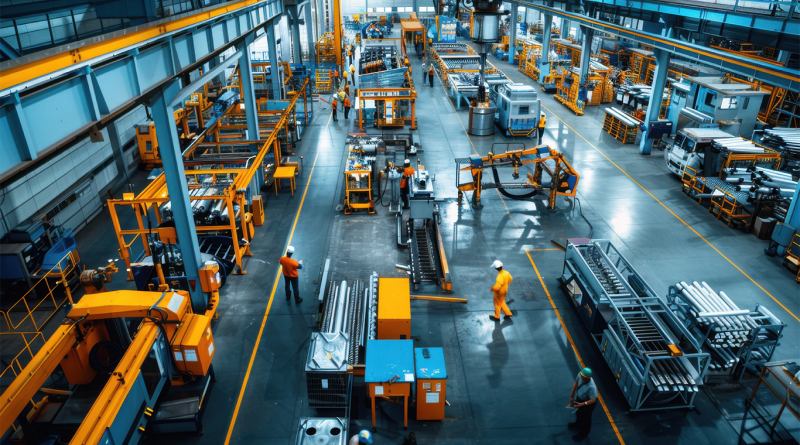 Workers at an international factory line inspecting products as global supply chains face new tariff risks in 2025.
