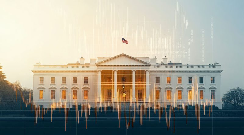 The White House with data graphs laid over the top to support AI article