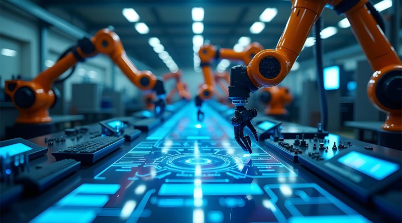 AI-powered robotic arm operating in a manufacturing workcell at Automate 2025