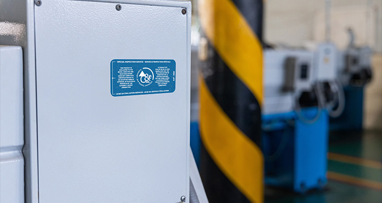 Piece of equipment with an AC&E certification sticker on it