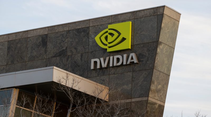 NVIDIA logo is seen at its headquarters campus in Santa Clara, California