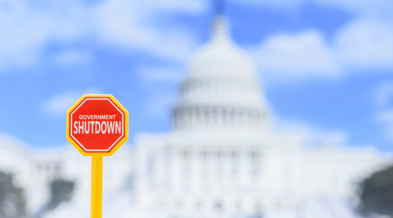 Close-up of red “Government Shutdown” board at the U.S. Capitol