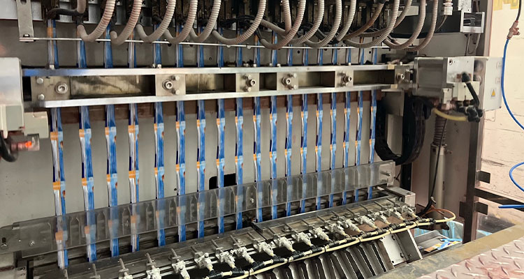 a close-up of an industrial production line