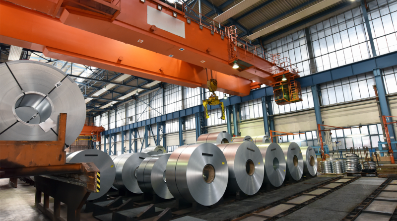 industrial plant for the production of sheet metal in a steel mill