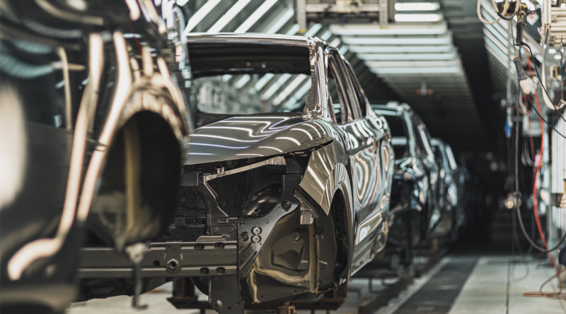 Movement of vehicles along the production line at the plant