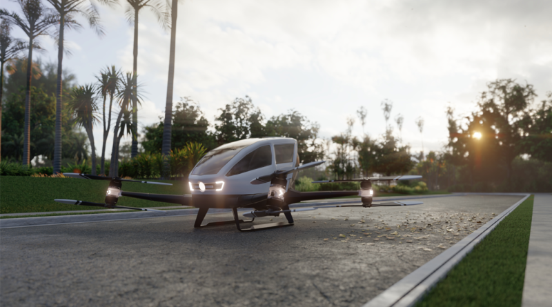 View of an unmanned aerial passenger vehicle
