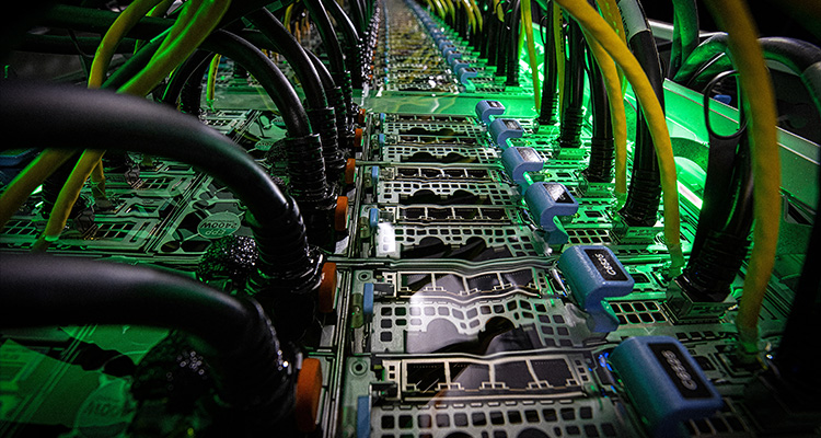 server boards being cooled by immersion in a dielectric fluid