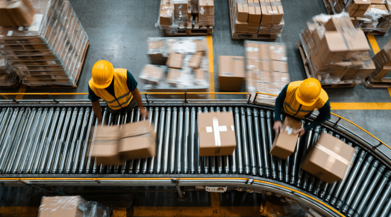 Logistics facility with two workers