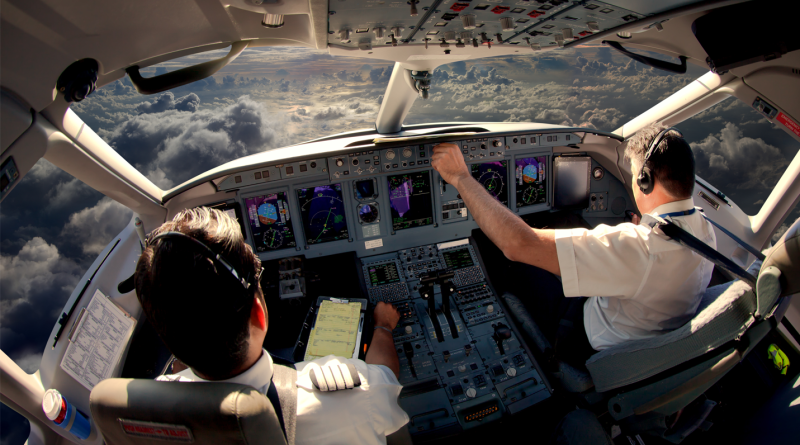 Cockpit view in Boeing airplane