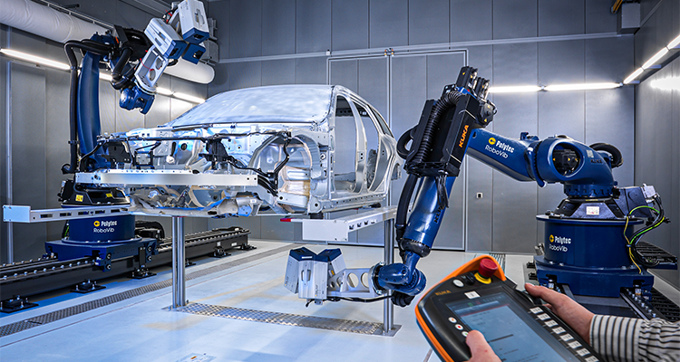 a Polytec RoboVib structural test station, an automated system for experimental modal analysis.