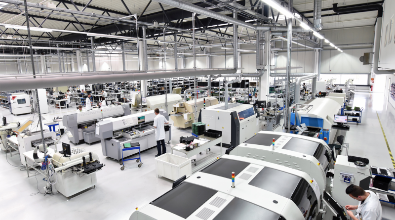modern industrial factory for the production of electronic components