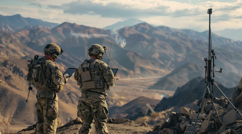 Portable counter drone system deployed by military personnel during field operations